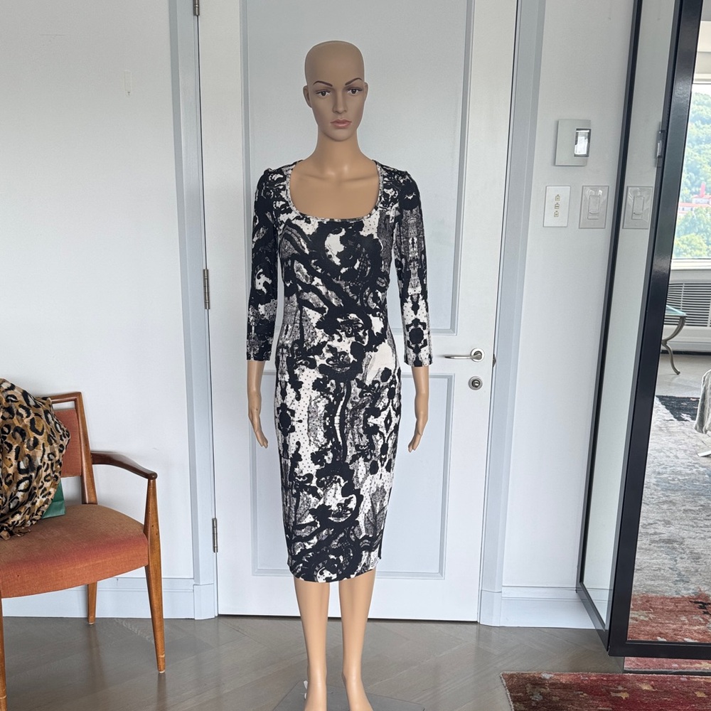 Just Cavalli Black and White Artistic Long Sleeve Dress